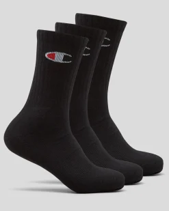 Champion Sport C Logo Crew Socks 3 Pack Black Best