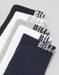 Billabong Sports Socks 5 Pack Multi New