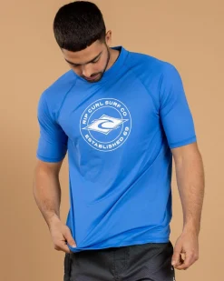 Rip Curl Stapler Short Sleeve Rash Vest Blue Gum Hot