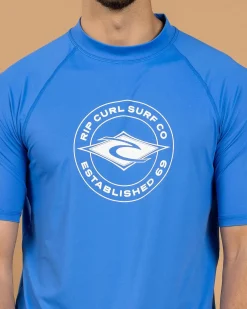 Rip Curl Stapler Short Sleeve Rash Vest Blue Gum Hot
