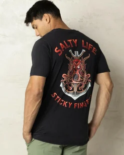 Salty Life Sticky Fingers 2.0 T-Shirt Black Acid Hot