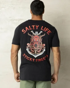 Salty Life Sticky Fingers 2.0 T-Shirt Black Acid Hot