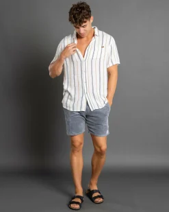 Skylark Texture Elastic Waist Shorts Slate Blue Discount