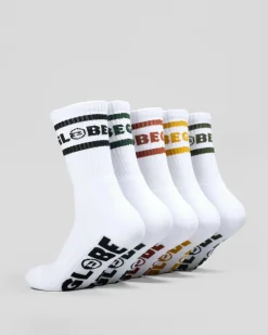 Globe Tilt Crew Socks 5 Pack White/assorted Outlet