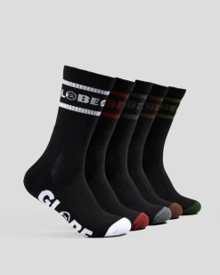 Globe Tilt Crew Socks 5 Pack Black/assorted Outlet