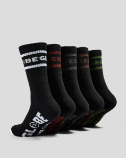 Globe Tilt Crew Socks 5 Pack Black/assorted Outlet