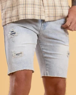 Lucid Torn Denim Walk Shorts Light Blue Denim Discount