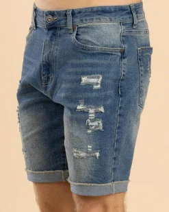 Lucid Torn Denim Walk Shorts Mid Blue Hot
