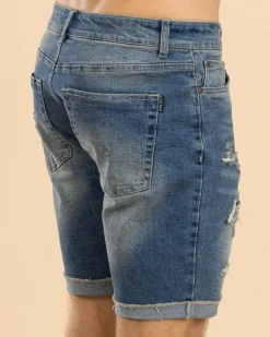 Lucid Torn Denim Walk Shorts Mid Blue Hot