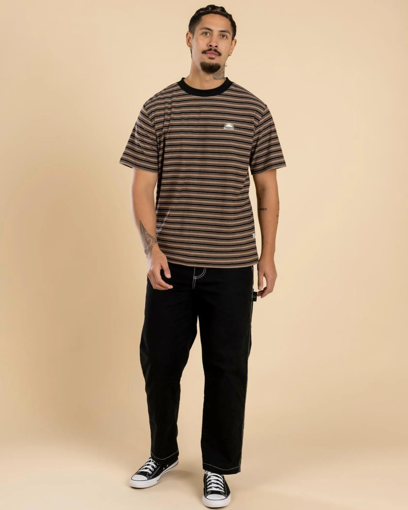 Rhythm Vintage Stripe T-Shirt Latte Hot