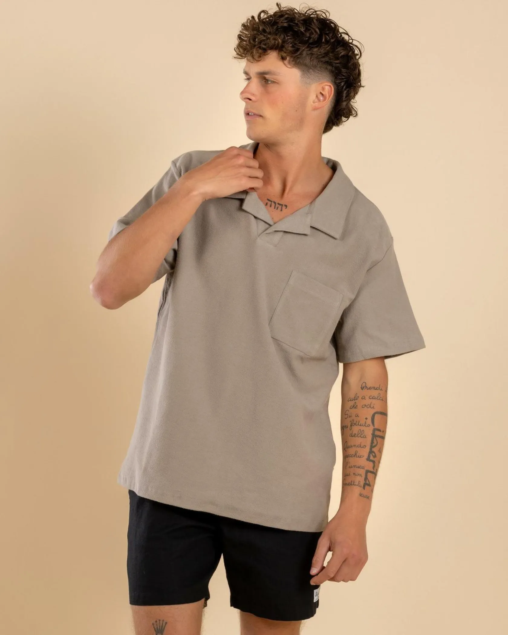 Rhythm Vintage Terry Polo Shirt Stone Clearance