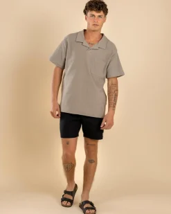 Rhythm Vintage Terry Polo Shirt Stone Clearance
