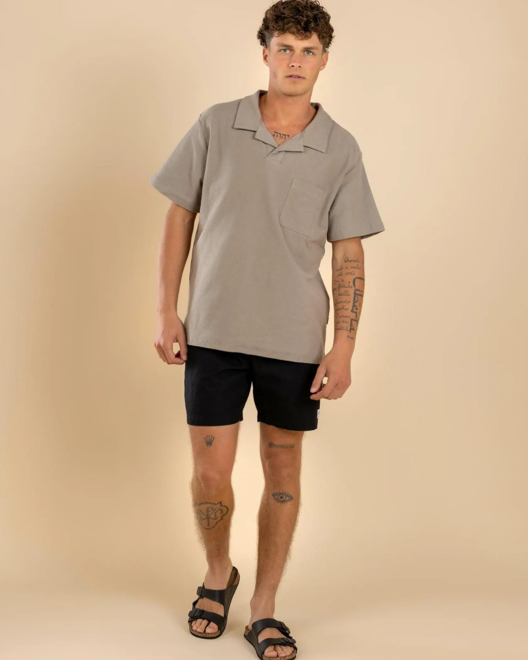 Rhythm Vintage Terry Polo Shirt Stone Clearance