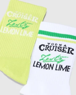 FOOT-IES Vodka Cruiser Zesty Lemon Lime Sneaker Sock 2 Pack White/light Green Sale