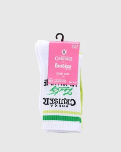 FOOT-IES Vodka Cruiser Zesty Lemon Lime Sneaker Sock 2 Pack White/light Green Sale