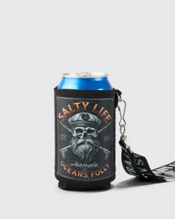Salty Life Warhead Lanyard Stubby Cooler Black Clearance