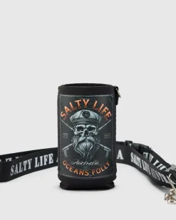 Salty Life Warhead Lanyard Stubby Cooler Black Clearance
