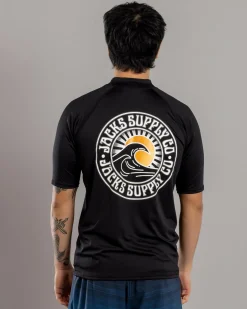 Jacks Waves Short Sleeve Rash Vest Black