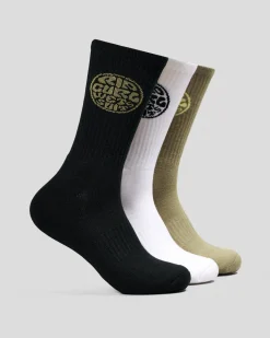 Rip Curl Wetty Crew Socks 3 Pack Washed Moss Best