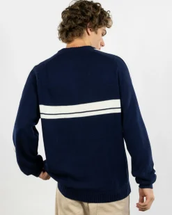 Rusty White Lines 2.0 Knitted Crew Jumper Navy Blue Discount
