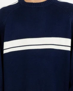 Rusty White Lines 2.0 Knitted Crew Jumper Navy Blue Discount