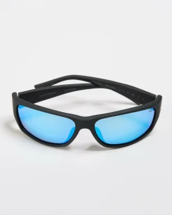 Quiksilver Wind Wave Polarised Sunglasses Rubberized Black/ Blue Mirror Discount